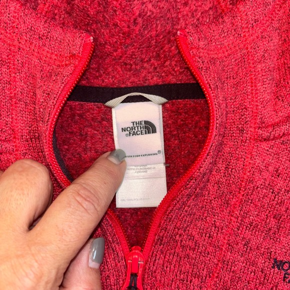 The North Face Red Heathered Fleece 1/4 Zip Hoodie Women's M - Picture 2 of 11